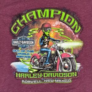 Harley Davidson Champion Roswell NM Alien Shirt Medium Short Sleeve Maroon